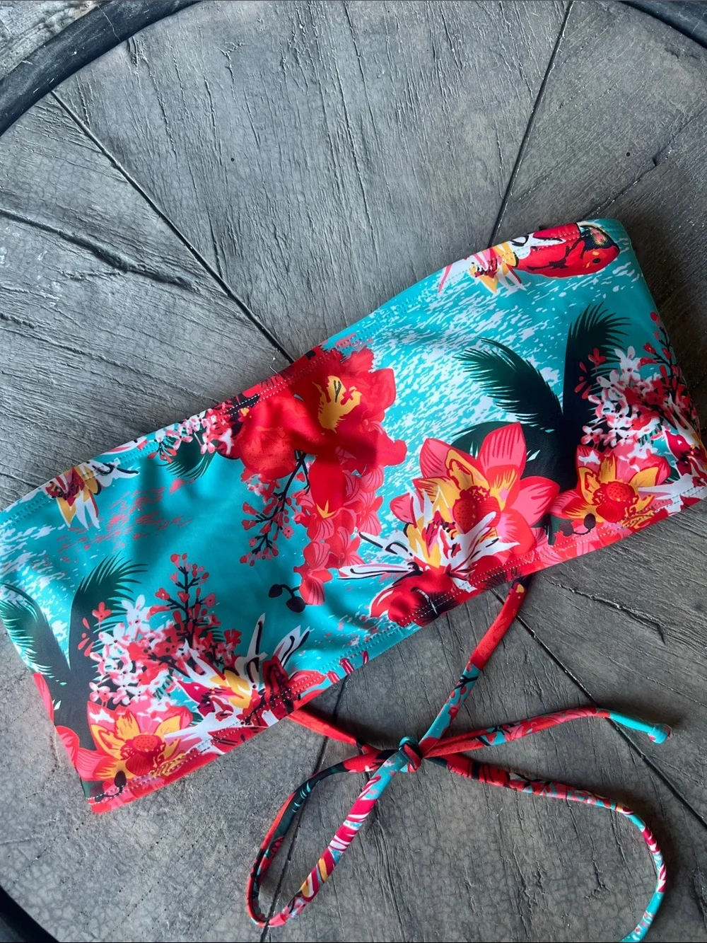 Floral Bandeau Swim Top - Turquoise & Red medium B37